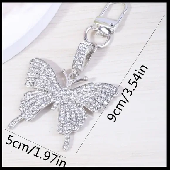 Rhinestone Silver Butterfly Key Chain or Purse Charm Accessory ✨ - Picture 3 of 5